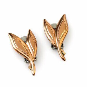 Vintage Renoir Earrings Copper Leaf Climber Clip On Mid Century Modern Modernist